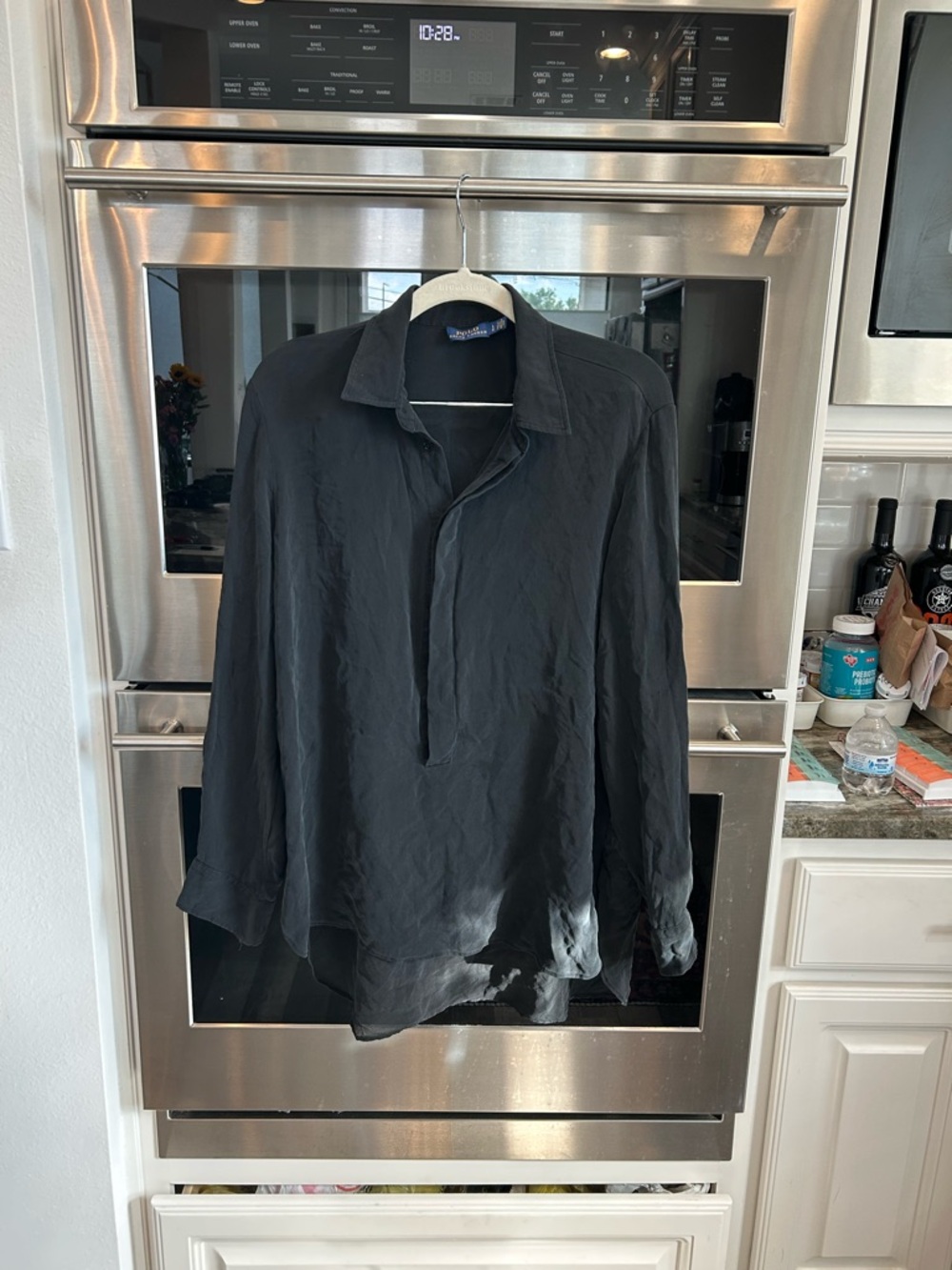 Polo Ralph Lauren Black Long-Sleeve Semi-Sheer Silk Blouse L faint stains